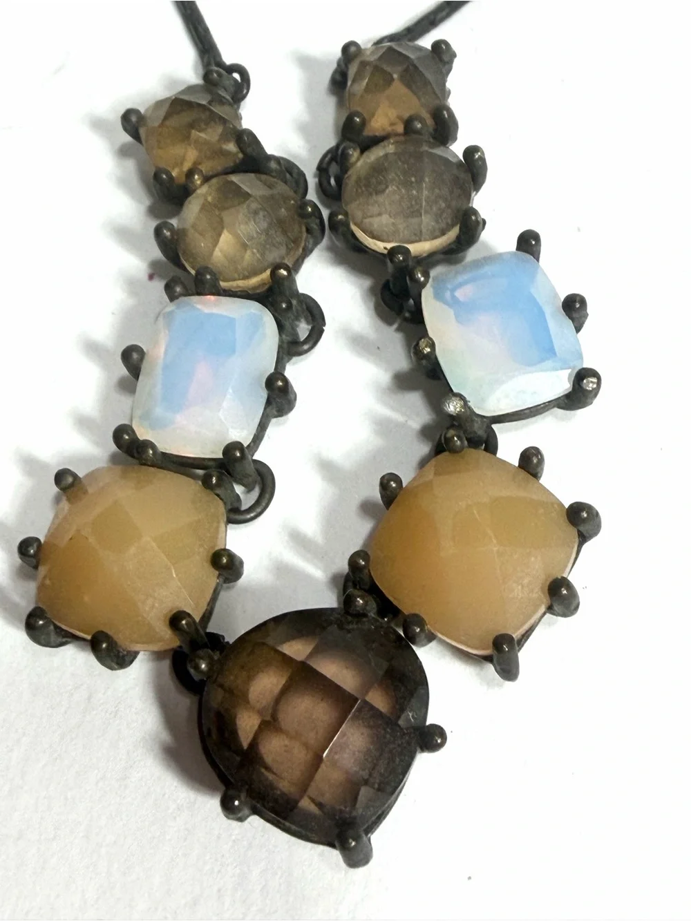 Vintage Avon Faceted Rhinestone Opalite Faux Amber Collar Necklace Dark Chain
